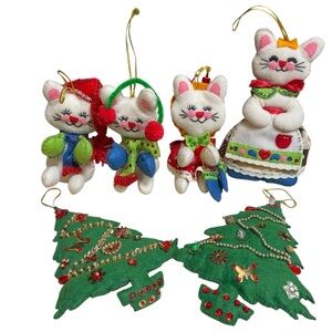 Bucilla Mama & 3 Little Kittens Handmade Christmas Felt Beads Sequin Ornaments